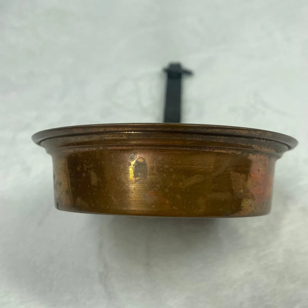 Vintage Solid Copper Pan Forged Iron Handle Hanging Hearth Kitchen Primitive